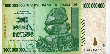 Банкнота в 1 миллиард долларов Зимбабве